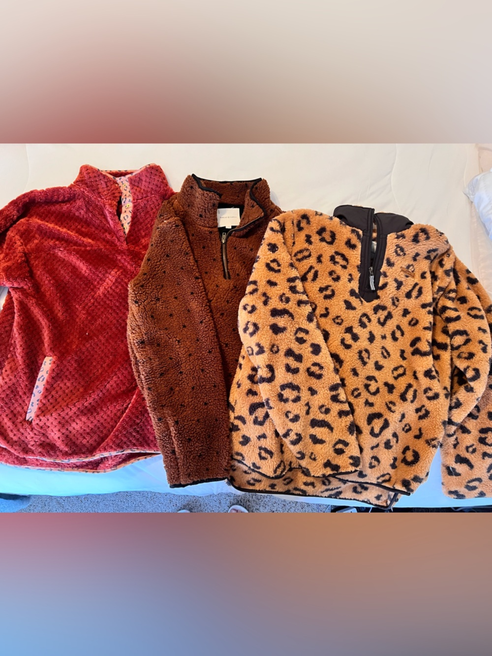 Simply Southern Sherpa Pullover Trio - Red, Brown & Leopard Print